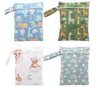 Ghshanog 4Pcs Wet Bag, Reusable Diaper Bags, Waterproof Travel Laundry Bags with Zipper & Handle, 25x19cm Washable Wet Dry Organiser for Swimming Camping Traveling Beach Gym