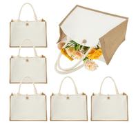 Ghshanog 6Pcs Burlap Tote Bag,Reusable Cotton and Linen Tote Beach Bags,36x27x16CM Gift Totes Water Resistant Beach Bag Grocery Shopping Totes with Handles for Wedding Bridesmaid Shopping DIY