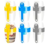 Ghshanog 6Pcs On The Go Cereal Yogurt Cups,560 ML Overnight Oats Container with Lids and Spoon,Reusable Plastic Milk Pot Breakfast Pot Muesli Cup for Salads Fruit Cereal Milk Porridge