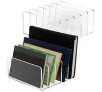 Ghshanog Acrylic File Holder for Desk,Clear Magazine Sorter,5 Vertical Compartment Desk Organizer,12.8x12.7x5.5CM Desktop File Organiser Rack Bookshelf Filing Rack for Home and Office Storage(2 Pack)
