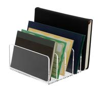 Ghshanog Acrylic File Holder for Desk,Clear Magazine Sorter,5 Vertical Compartment Desk Organizer,12.8x12.7x5.5CM Desktop File Organiser Rack Bookshelf Filing Rack for Home and Office Storage(1 Pack)