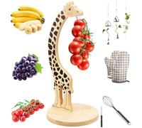 Ghshanog Banana Holder Stand,Wooden Banana Hook Hanger,Giraffe Fruit Rack with Stainless Steel Hook,17.7x17.7x38.5cm Decorative Bananas Storage Rack to Keep Fruits Fresh