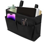 Ghshanog Bedside Hanging Storage,30x11x20CM Bed Pockets Organiser,Cotton Linen Bedside Bag Large Capacity Bedroom Organiser with Hooks for Bunk Dorm Rooms Bed Rail Baby Cot(Black)