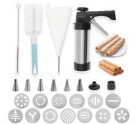 Ghshanog Churro Maker Kit, Stainless Steel Churro Maker with Piping Bag/ 9P Nozzle/ 13 Flower Pieces/ 2 Brushes, Multifunctional Cookie Press Machine for Home Basking