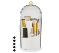 Ghshanog Concealed Toothbrush Holder,Makeup Brush Holder Organizer with Lid, 360 Rotating Sliding Opening Cosmetic Brush Container,Waterproof Dustproof Divided Organizer for Vanity Bathroom(white)