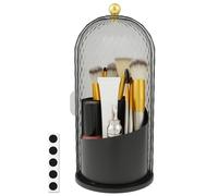 Ghshanog Concealed Toothbrush Holder,Makeup Brush Holder Organizer with Lid, 360 Rotating Sliding Opening Cosmetic Brush Container,Waterproof Dustproof Divided Organizer for Vanity Bathroom(black)