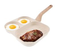 Ghshanog Egg Frying Pan,Non-Stick Pancake Pan with 3 Compartments,Mini Omelet Skillet with Wooden Handle,Aluminum Fried Egg Burger Pans for Breakfast Steak Pancakes Burgers(white)