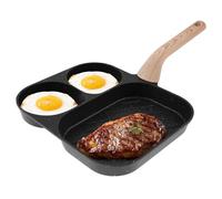 Ghshanog Egg Frying Pan,Non-Stick Pancake Pan with 3 Compartments,Mini Omelet Skillet with Wooden Handle,Aluminum Fried Egg Burger Pans for Breakfast Steak Pancakes Burgers(black)