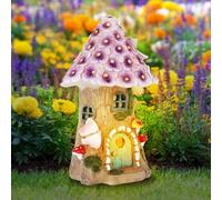 Ghshanog Garden Ornaments Outdoors,Solar Fairy Mushroom Houses, IP44 Waterproof Outdoor Decoration Accessories,Resin Garden Cottage Statue for Indoor Outdoor Decor(Purple)