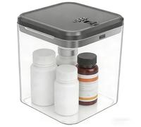 Ghshanog Lockable Storage Box with Combination Code, Clear Medicine Lock Box,14.1x14.1x16cm Lockable Container Plastic Phone Jail Small Snack Bin Gaming Device Container for Home Fridge Office Travel