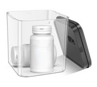 Ghshanog Small Lockable Storage Box with Combination Code, Clear Medicine Lock Box,14.1x14.1x16cm Plastic Lockable Container Phone Jail Snack Bin Gaming Device Container for Home Fridge Office Travel