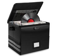 Ghshanog Vinyl Record Storage Box,Fireproof Vinyl Record Storage Case with Lock & Zipper,Collapsible LP Organiser Holds Up To 100 12-Inch Records, Waterproof Stackable Records Case for Albums CDs