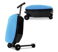 GHSY 2-in-1 Ride-On Scooter Suitcase for Kids & Adults, 20” Foldable Hardshell Carry-On Luggage for Travel, Lightweight Kids Scooter Bag with Wheels, Blue, M, Rideable