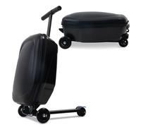 GHSY 20" Scooter Suitcase for Kids, 2-in-1 Ride On Luggage with Wheels for Boys & Girls Ages 4-15, Foldable Hardshell Carry On Lightweight Travel Suitcase for Airplane, Gentle Black, M, No Led