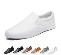 GHTRHSB Men's Leather Low Top Slip On Walking Shoes | Classic Moccasin Loafers No Lace Flat Comfortable Sneakers, Causal Minimalist Dress Shoes for Men Daily Wear