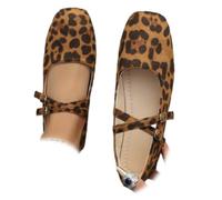 GHTRHSB Women's Double Buckle Mary Jane Flats Square Toe Fashion Ballet Flat (Leopard,7.5)