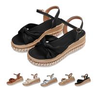 GHTRHSB Womens Espadrille Low Wedge Sandals Comfortable Open Toe Bow Knot Adjustable Ankle Strap Slingback Platform Non Slip Summer Roman Platform Sandal (black,5)