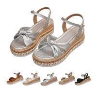 GHTRHSB Womens Espadrille Low Wedge Sandals Comfortable Open Toe Bow Knot Adjustable Ankle Strap Slingback Platform Non Slip Summer Roman Platform Sandal (sliver,7)