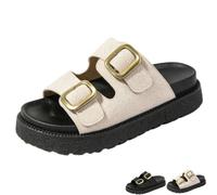 GHTRHSB Womens Sparkly Platform Double Buckle Slide Sandals | Comfortable Non Slip Flat Sandals Dressy Open Toe Slip On Footwear for Beach Vacation