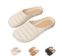 GHTRHSB Women's Woven Rattan Mule Clogs Breathable Crochet Closed Toe House Slippers (Beige,2.5)