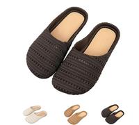 GHTRHSB Women's Woven Rattan Mule Clogs Breathable Crochet Closed Toe House Slippers (Black,6.5)
