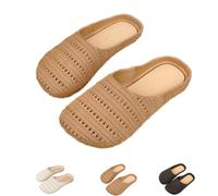 GHTRHSB Women's Woven Rattan Mule Clogs Breathable Crochet Closed Toe House Slippers (Khaki,3)