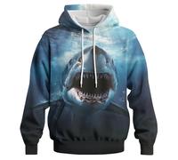 GHUALURU Novelty Shark Hoodies Sweatshirt Personality 3D Graphic Printed Pullover for Men Women, Shark Blue1, Large