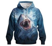 GHUALURU Novelty Shark Hoodies Sweatshirt Personality 3D Graphic Printed Pullover for Men Women, Shark Blue2, Large
