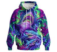 GHUALURU Novelty Shark Hoodies Sweatshirt Personality 3D Graphic Printed Pullover for Men Women, Shark Purple5, Medium