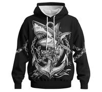 GHUALURU Novelty Shark Hoodies Sweatshirt Personality 3D Graphic Printed Pullover for Men Women, Shark Black4, 4XL
