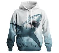 GHUALURU Novelty Shark Hoodies Sweatshirt Personality 3D Graphic Printed Pullover for Men Women, Shark White3, Large