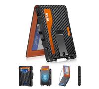 GHUKY Wallet for Men, Minimalist Slim Mens Wallet with Money Clip, RFID Blocking Smart Pop Up Card Wallet with ID Window, Compact Bifold Wallet,Metal Aluminum Credit Card Holder, Carbon+Orange, 0.62 x