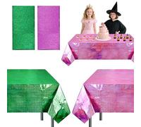 GHVACZS 2 Pcs Pink Green Holographic Tablecloth, 54 x108in Glitter Table Cloth Party, Plastic Table Covers for Witch Theme Parties Decorations, Birthdays, Weddings