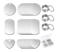 GHVACZS 24 Pieces Stainless Steel Pendant Blanks, Round/Rectangular/Heart-shaped Blank Pendants Keychains, Punching Blanks Dog Tags with Key Ring, Blank Stamping Tag Pendants for Necklaces