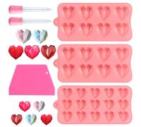 GHVACZS 3-Piece Diamond Silicone Heart Mould, 8 & 15 Cavity, Chocolate & Mousse Maker, Pink, Silicone