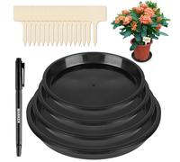 GHVACZS Pack of 16 Flower Pot Coasters, Plastic Plant Coasters, Round Pot Coasters Plants with Plant Labels, Marker Pen, Underpot Plants for Indoor and Outdoor Plants