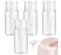 GHVACZS Pack of 4 Pump Bottles, 100 ml Pump Dispenser, Transparent Nail Polish Remover Pump Bottle with 1 Funnel, Empty Dispenser Pump Bottle, Pump Dispenser for Nail Polish Remover, Facial Toner and