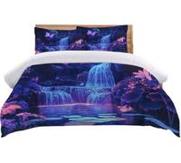 Ghvryque Fantasy Night Waterfall Forest Bedding Comforter Sets,Digital Printed Wonderful Aesthetic Room Decor,Bedding Set King Size Comforter with 2 Pillow Cases-Full