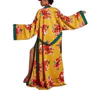 Ghvryque Japanese Kimono Gown Popular Print Pajamas Women Silk Large Size Bathrobe Yukata Dress Beach Cover Up Women Cardigan-gold||xx_l