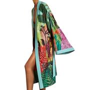 Ghvryque Japanese Kimono Gown Popular Print Pajamas Women Silk Large Size Bathrobe Yukata Dress Beach Cover Up Women Cardigan-green||x_l