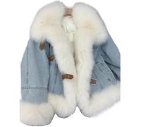 Ghvryque Women Faux Fur Collar Parka Jacket, Cotton Coat Winter Fashion Warm Plush Loose And Thick Polo Neck Top - white(down)||m