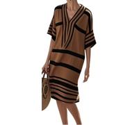 Ghvryque Women's Leisure V-Neck Loose Party Pullover Dress Short Sleeve Commute Vintage Elegant Lady Summer Short Dress-Brown||3X_l