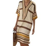 Ghvryque Women's Leisure V-Neck Loose Party Pullover Dress Short Sleeve Commute Vintage Elegant Lady Summer Short Dress-Yellow||xx_l