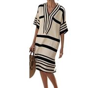 Ghvryque Women's Leisure V-Neck Loose Party Pullover Dress Short Sleeve Commute Vintage Elegant Lady Summer Short Dress-Black||3X_l