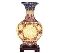 GHW Blue Ceramic Table Lamp, Asian Fusion Style, Bedroom & Living Room, Energy Efficient LED, Push Button Switch