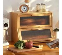 GHWIE Double Layer Bamboo Bread Box for Kitchen Counter,Large Capacity Bread Storage Bin,Bread Container with Acrylic Wavy Door Panel (Natural, Medium)