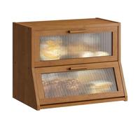 GHWIE Double Layer Bamboo Bread Box for Kitchen Counter,Large Capacity Bread Storage Bin,Bread Container with Acrylic Wavy Door Panel (Brown, Medium)