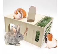 GHWMYD Guinea Pig Hideout Castle with Hay Feeder, Wooden Chinchilla House and Hay Rack, Small Animals Habitats Hut Accessories for Bunny, Rabbit, Hedgehog Playing Hiding, Easy Assembly