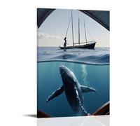 GHYFRD Whale And Boat Poster Decorative Painting Canvas Mural Is Bright And Beautiful, Suitable for Office Bedroom Decorative Painting to Create The Right AtmosphereFrame-style16x24inch(40x60cm)