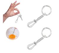 GHYJHS 2 Pcs Tiny Whisk Mini Whisk Keychain Novelty for Chef Cook Foodie, Stainless Steel Tiny Cooking Kitchen Tiny Whisk and Egg Beater for Cooking Blending Whiping and Stirring Whisks, Silver